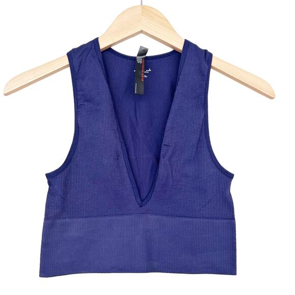 Out From Under Navy Blue Ribbed Cropped Tank Top Sz M - Picture 1 of 5